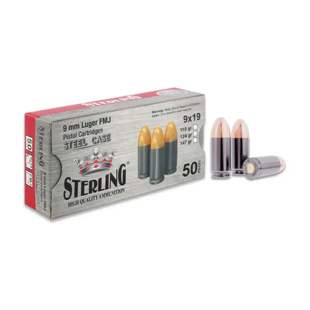 Sterling-9x19-Luger-Celik-Kovan-FMJ-115-Grain-Tabanca-Mermisi